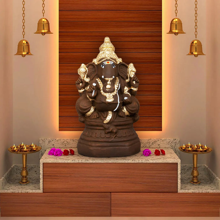 Eco Friendly Ganesha Idol With Base - 10.5 x 6 Inches | Eco Friendly Ganpati Idol/Clay Statue/Ganesh Chaturthi Decor