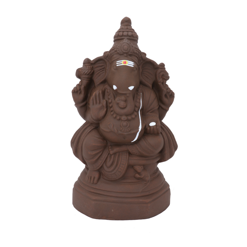 Eco Friendly Ganesha Idol Sitting On Kamal Flower - 11 x 5.5 Inches | Clay Ganpati Idol/ Ganesh Chaturthi Decor