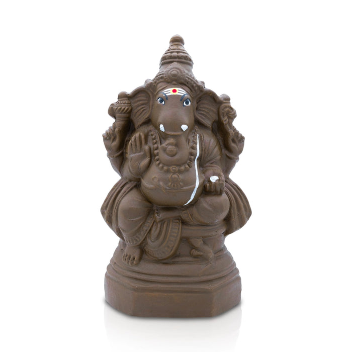 Eco Friendly Ganesh Murti Sitting On Base - 10.5 x 6 inches | Clay Vinayaka Statue for Ganapati Chaturthi - Eco Friendly Ganesha