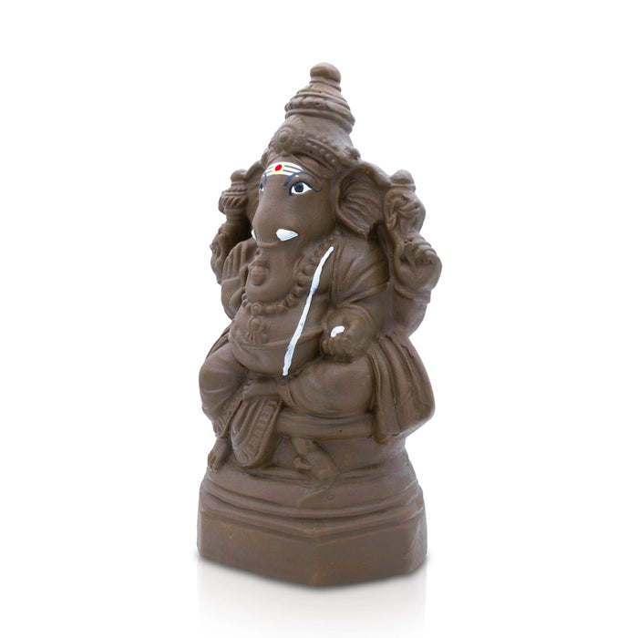 Eco Friendly Ganesh Murti Sitting On Base - 10.5 x 6 inches | Clay Vinayaka Statue for Ganapati Chaturthi - Eco Friendly Ganesha