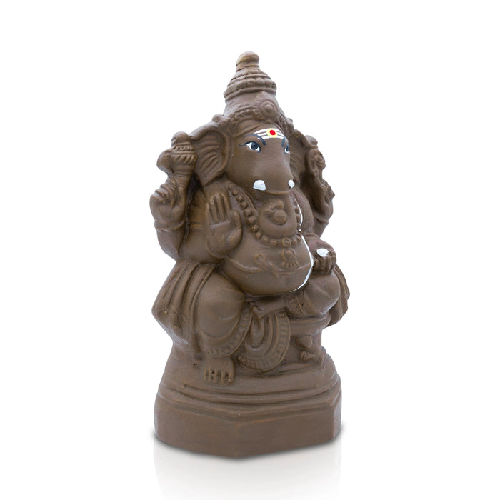 Eco Friendly Ganesh Murti Sitting On Base - 10.5 x 6 inches | Clay Vinayaka Statue for Ganapati Chaturthi - Eco Friendly Ganesha