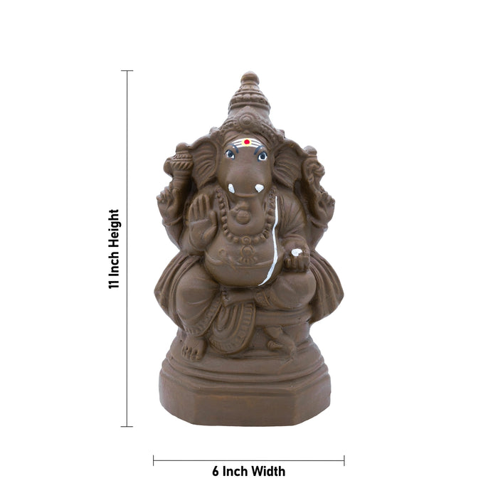 Eco Friendly Ganesh Murti Sitting On Base - 10.5 x 6 inches | Clay Vinayaka Statue for Ganapati Chaturthi - Eco Friendly Ganesha