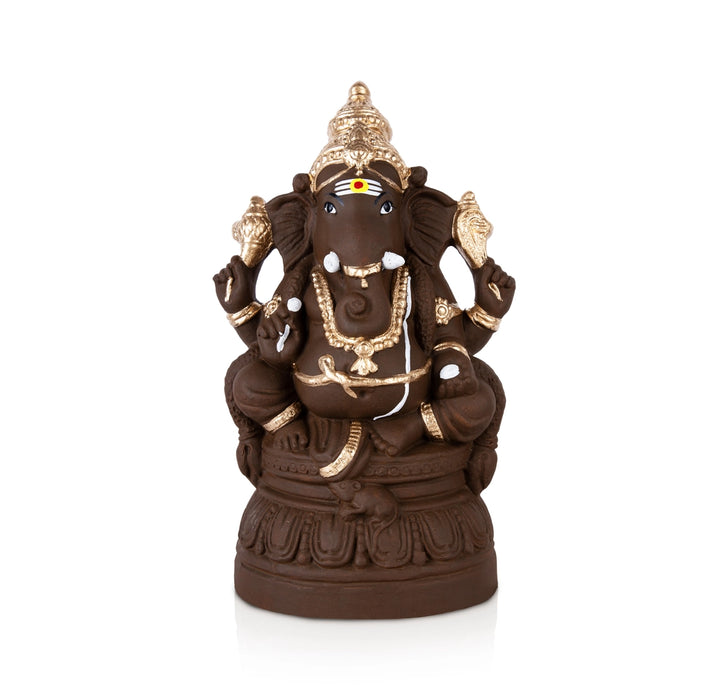Eco Friendly Ganesha Idol - 15 x 8 Inches | Clay Ganpati Idol/ Ganesh Chaturthi Decoration - Eco Friendly Ganesha