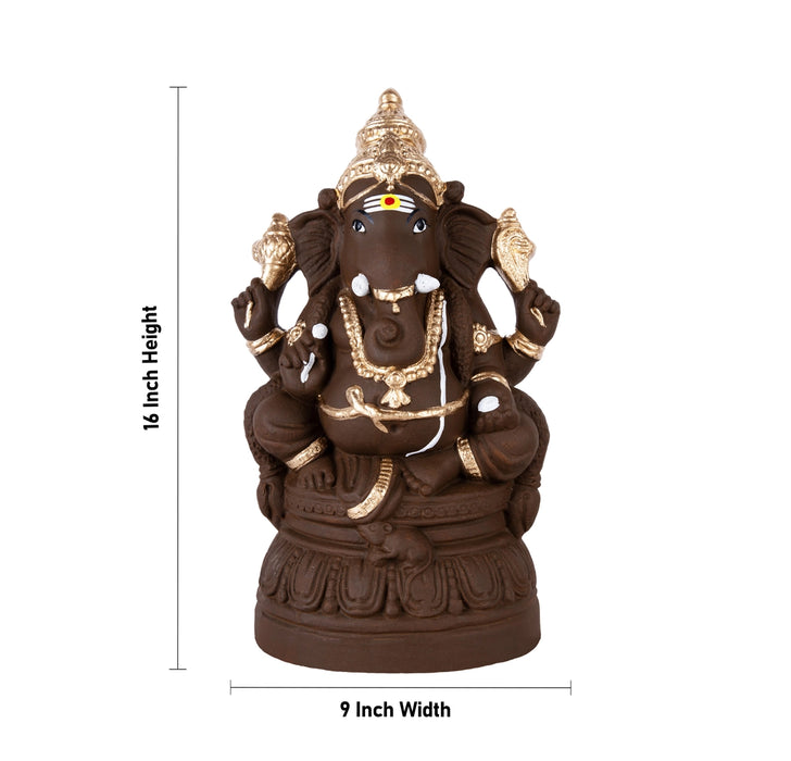Eco Friendly Ganesha Idol - 15 x 8 Inches | Clay Ganpati Idol/ Ganesh Chaturthi Decoration - Eco Friendly Ganesha