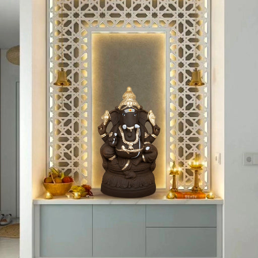 Eco Friendly Ganesha Idol - 15 x 8 Inches | Clay Ganpati Idol/ Ganesh Chaturthi Decoration - Eco Friendly Ganesha