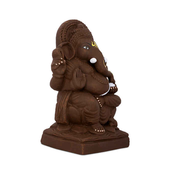 Eco Friendly Ganapati Idol - 9 Inches | Ganesha Trunk on Left Side/ Clay Doll/ Eco Friendly Ganesha Idol