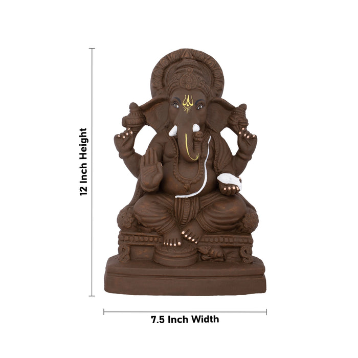 Eco Friendly Ganapati Idol - 12 Inches | Ganesha Trunk on Left Side/ Clay Doll/ Eco Friendly Ganesha Idol