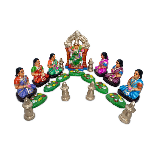 Kamatchi Vilakku Poojai Clay Golu Bommai Set - 9.5 x 6 Inches | Golu Doll/ Navaratri Golu Bomma/ Gombe/ Bommai - Clay Kolu Bommai