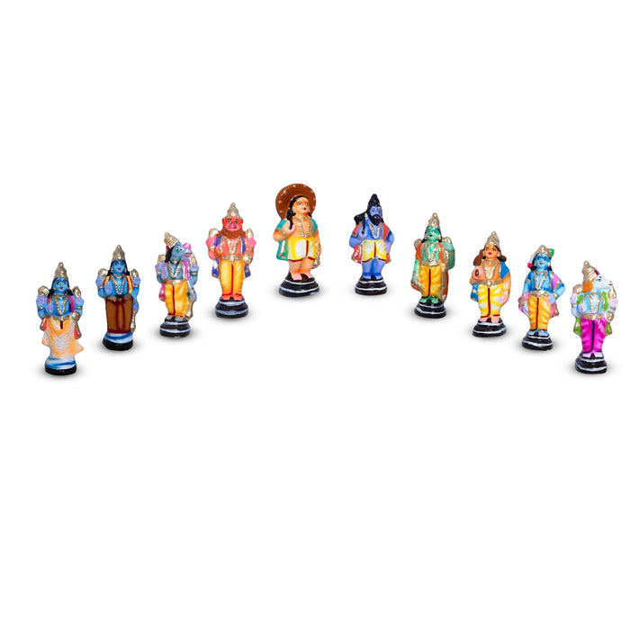 Dasavataram Clay Golu Bommai Set -6.75 x 2.5 Inches | Golu Doll/ Navaratri Golu Bomma/ Gombe/ Bommai - Clay Kolu Bommai