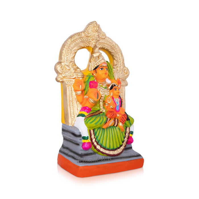 Balambigai Sitting On Kamakshi Paper Mache Golu Bommai- 13 x 8 Inches | Giri Golu Doll/Navaratri Golu Bomma/Gombe - Paper Mache Kolu Bommai