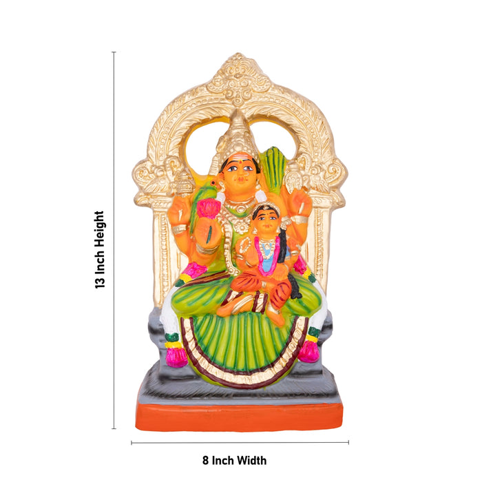 Balambigai Sitting On Kamakshi Paper Mache Golu Bommai- 13 x 8 Inches | Giri Golu Doll/Navaratri Golu Bomma/Gombe - Paper Mache Kolu Bommai