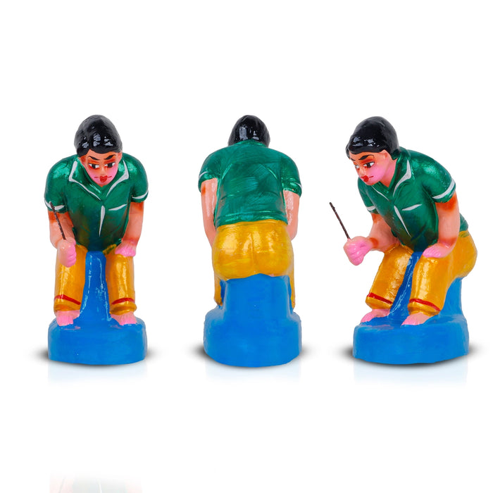 Gilli Game Clay Golu Bommai Set - 6.5 x 2.5 Inches | 4 Pcs/ Giri Golu Doll/ Navaratri Golu Bomma/Gombe/Bommai