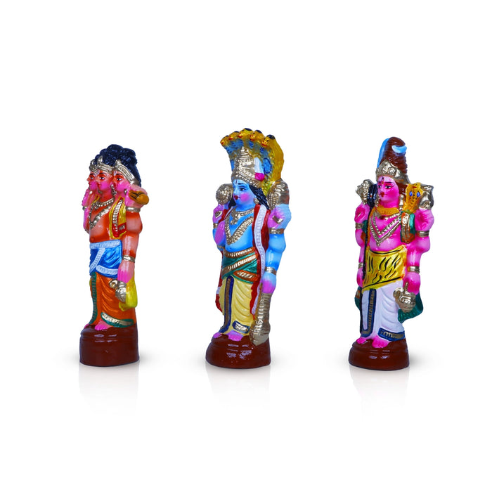 Brahma Vishnu Shiva Clay Golu Bommai Set - 11 x 4.5 Inches | Giri Golu Doll/ Navaratri Golu Bomma/Gombe/Bommai - Clay Kolu Bommai