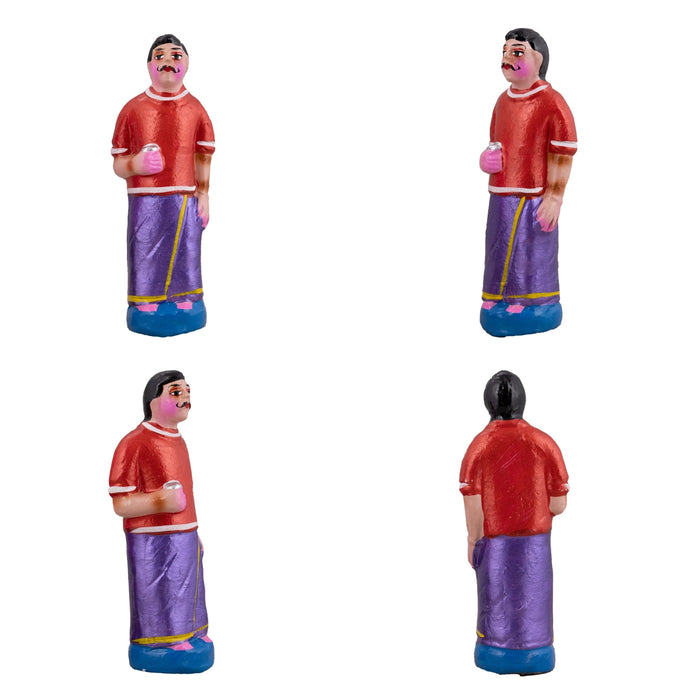 Tea Shop Clay Golu Bommai Set - 7 x 3 Inches | Giri Golu Doll/ Navaratri Golu Bomma/Gombe/Bommai - Clay Kolu Bommai
