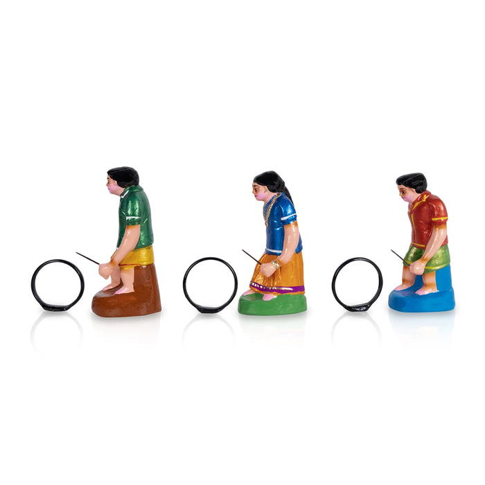 Tyre Game Clay Golu Bommai Set - 7 x 2.5 Inches | Giri Golu Doll/ Navaratri Golu Bomma/ Gombe/ Bommai - Clay Kolu Bommai