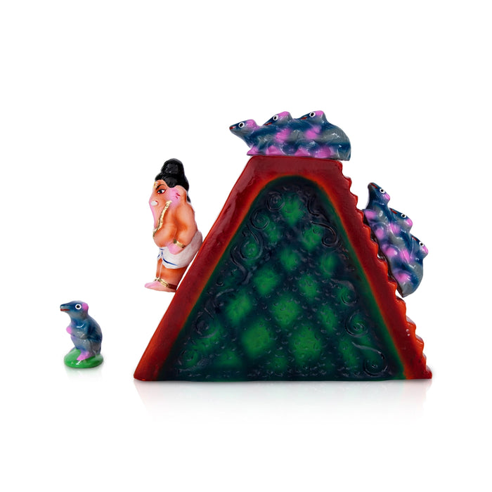 Ganesh Murti Playing Sarukku Maram Clay Golu Bommai Set - 10 x 10.5 Inches | Giri Golu Doll/Navaratri Golu Bomma - Clay Kolu Bommai