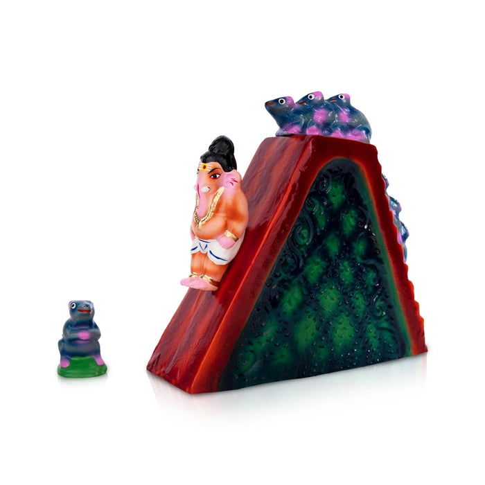 Ganesh Murti Playing Sarukku Maram Clay Golu Bommai Set - 10 x 10.5 Inches | Giri Golu Doll/Navaratri Golu Bomma - Clay Kolu Bommai