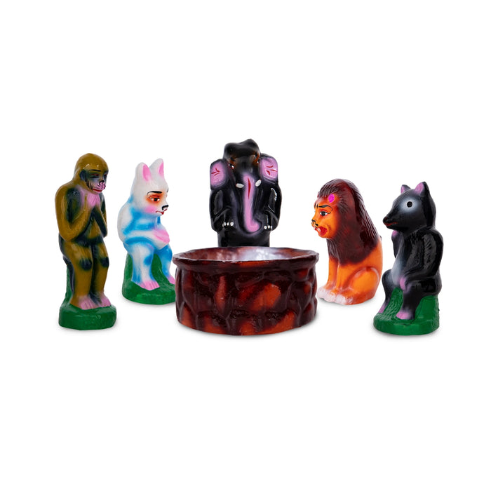 Lion King Story Clay Golu Bommai Set - 6.5 x 3 Inches | Giri Golu Doll/ Navaratri Golu Bomma/Gombe/Bommai - Clay Kolu Bommai