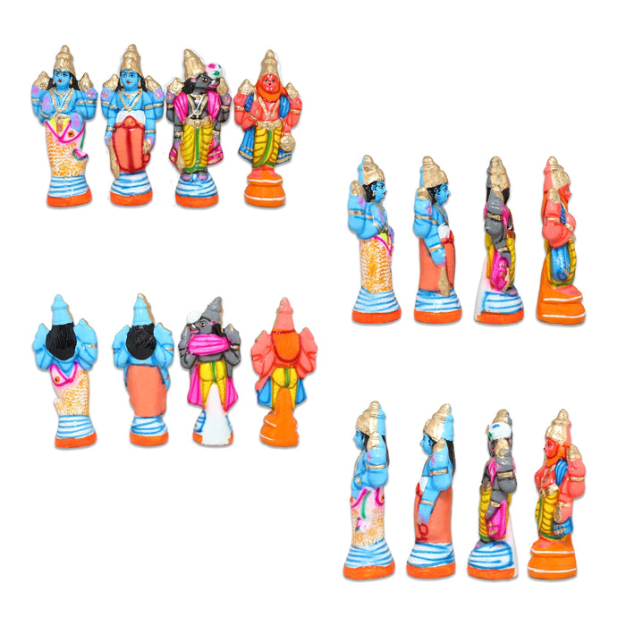 Dasavatharam Clay Golu Bommai Set - 9 x 3.5 Inches | Giri Golu Doll/ Navaratri Golu Bomma/ Gombe/ Bommai - Clay Kolu Bommai