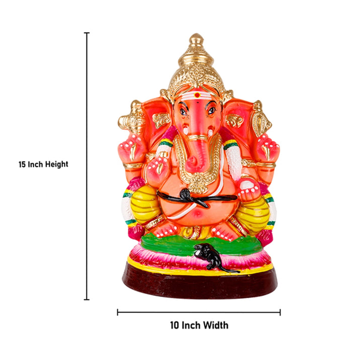 Ganesh Murti Paper Mache Golu Bommai - 15 x 10 Inches | Ganpati Murti/ Vinayaka Statue/ Ganesh Chaturthi Decor - Paper Mache Kolu Bommai