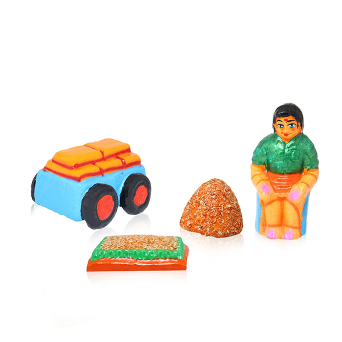 Agriculture Clay Golu Bommai Set - 7 x 7 Inches | Giri Golu Doll/ Navaratri Golu Bomma/ Gombe/ Bommai - Clay Kolu Bommai