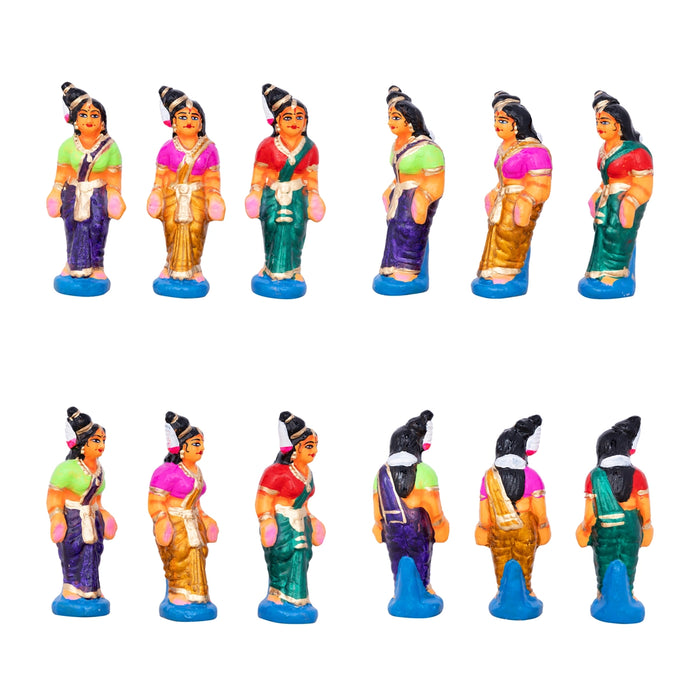 Karthigai Pengal Clay Golu Bommai Set - 9 x 6 Inches | Giri Golu Doll/ Navaratri Golu Bomma/ Gombe/ Bommai - Clay Kolu Bommai