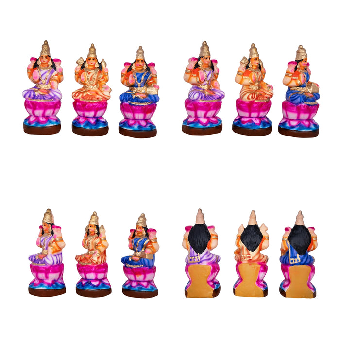 Ashta Lakshmi Clay Golu Bommai Set - 10 x 3.5 Inches | Giri Golu Doll/ Navaratri Golu Bomma/Gombe/Bommai