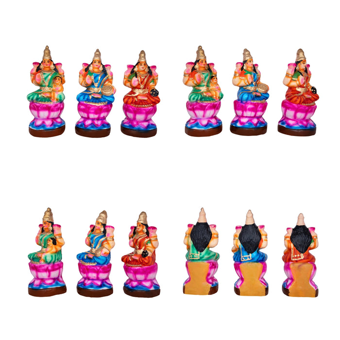 Ashta Lakshmi Clay Golu Bommai Set - 10 x 3.5 Inches | Giri Golu Doll/ Navaratri Golu Bomma/Gombe/Bommai - Clay Kolu Bommai