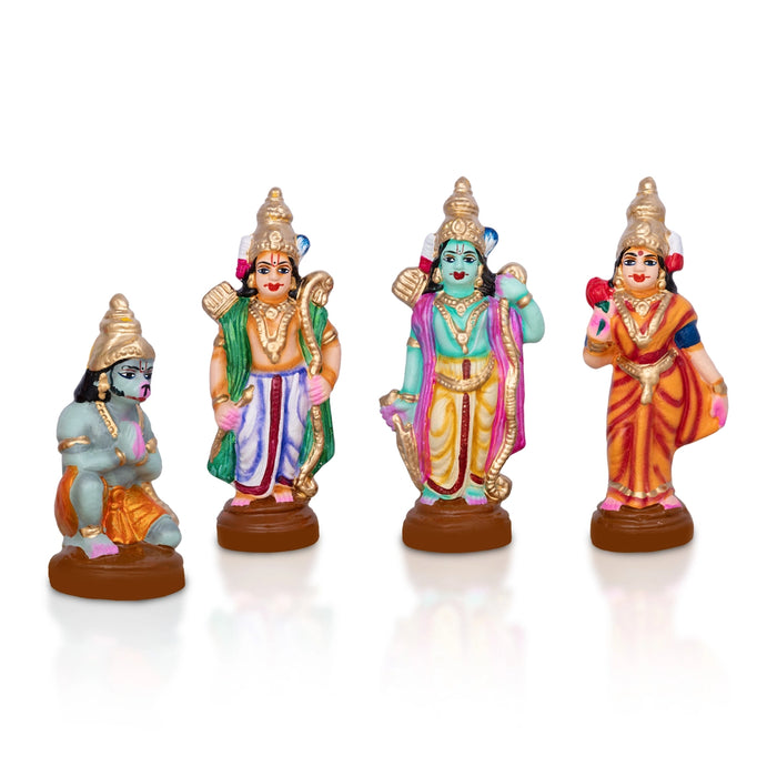Ramar Statue Clay Golu Bommai Set - 7.5 x 3 Inches | 4 Pcs/ Giri Golu Doll/ Navaratri Golu Bomma/Gombe/Bommai