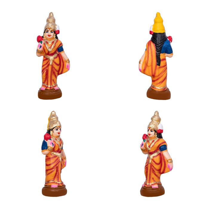 Ramar Statue Clay Golu Bommai Set - 7.5 x 3 Inches | 4 Pcs/ Giri Golu Doll/ Navaratri Golu Bomma/Gombe/Bommai