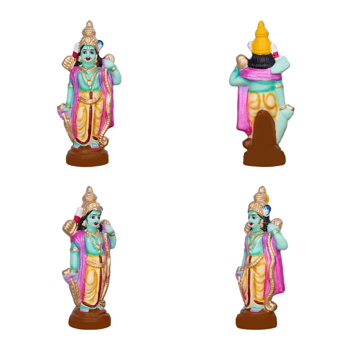 Ramar Statue Clay Golu Bommai Set - 7.5 x 3 Inches | 4 Pcs/ Giri Golu Doll/ Navaratri Golu Bomma/Gombe/Bommai