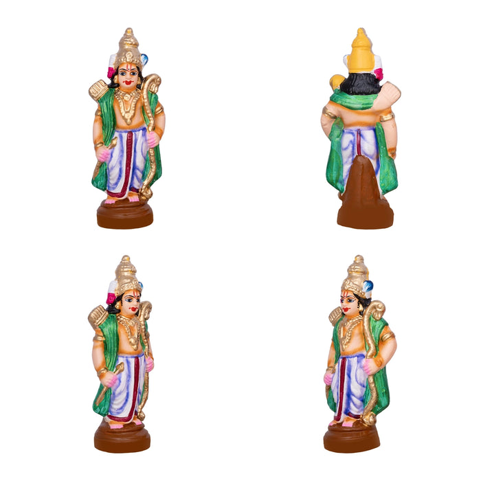 Ramar Statue Clay Golu Bommai Set - 7.5 x 3 Inches | 4 Pcs/ Giri Golu Doll/ Navaratri Golu Bomma/Gombe/Bommai