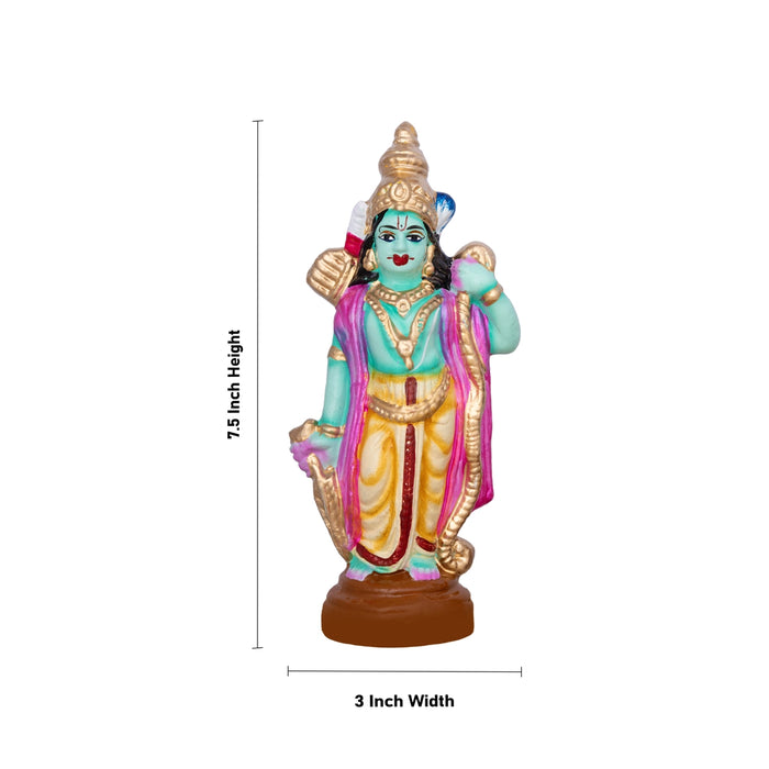 Ramar Statue Clay Golu Bommai Set - 7.5 x 3 Inches | 4 Pcs/ Giri Golu Doll/ Navaratri Golu Bomma/Gombe/Bommai