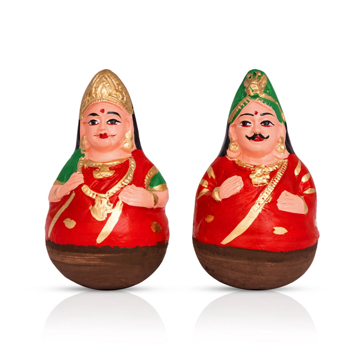 Roly Poly Balancing Doll Clay Golu Bommai Pair - 8 x 5 Inches | Giri Golu Doll/ Navaratri Kolu Bomma/ Dasara Doll