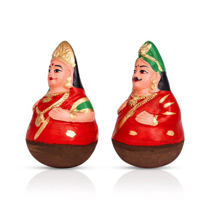 Roly Poly Balancing Doll Clay Golu Bommai Pair - 8 x 5 Inches | Giri Golu Doll/ Navaratri Kolu Bomma/ Dasara Doll