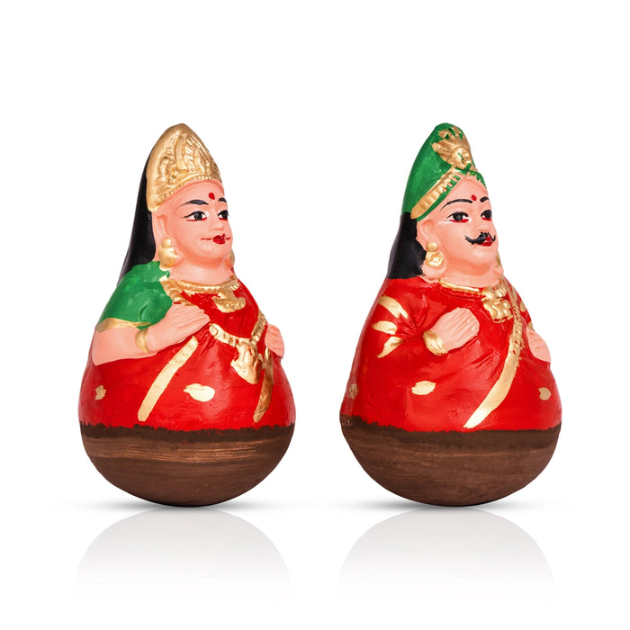 Roly Poly Balancing Doll Clay Golu Bommai Pair - 8 x 5 Inches | Giri Golu Doll/ Navaratri Kolu Bomma/ Dasara Doll