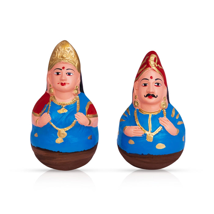 Roly Poly Balancing Doll Clay Golu Bommai Pair - 8 x 4 Inches | Giri Golu Doll/ Navaratri Kolu Bommai/ Gombe