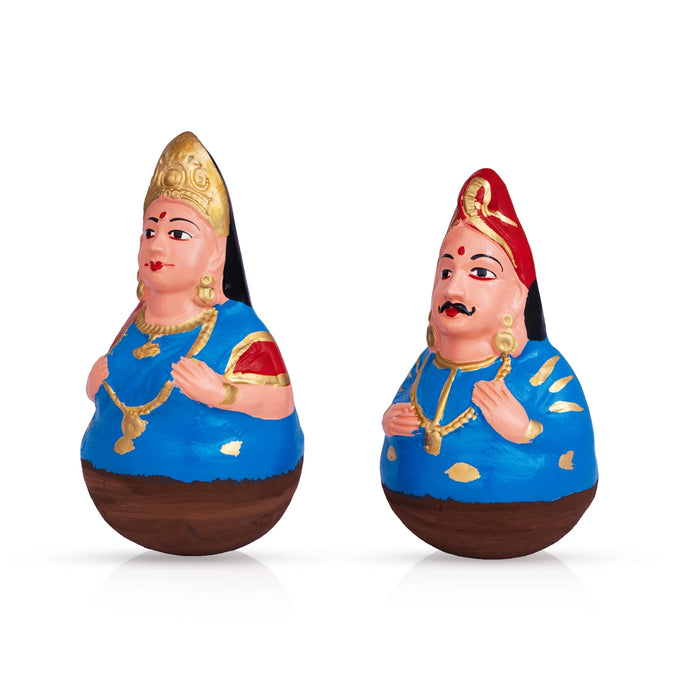 Roly Poly Balancing Doll Clay Golu Bommai Pair - 8 x 4 Inches | Giri Golu Doll/ Navaratri Kolu Bommai/ Gombe