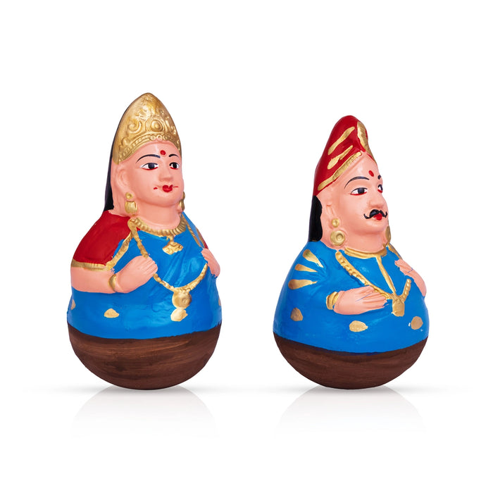 Roly Poly Balancing Doll Clay Golu Bommai Pair - 8 x 4 Inches | Giri Golu Doll/ Navaratri Kolu Bommai/ Gombe