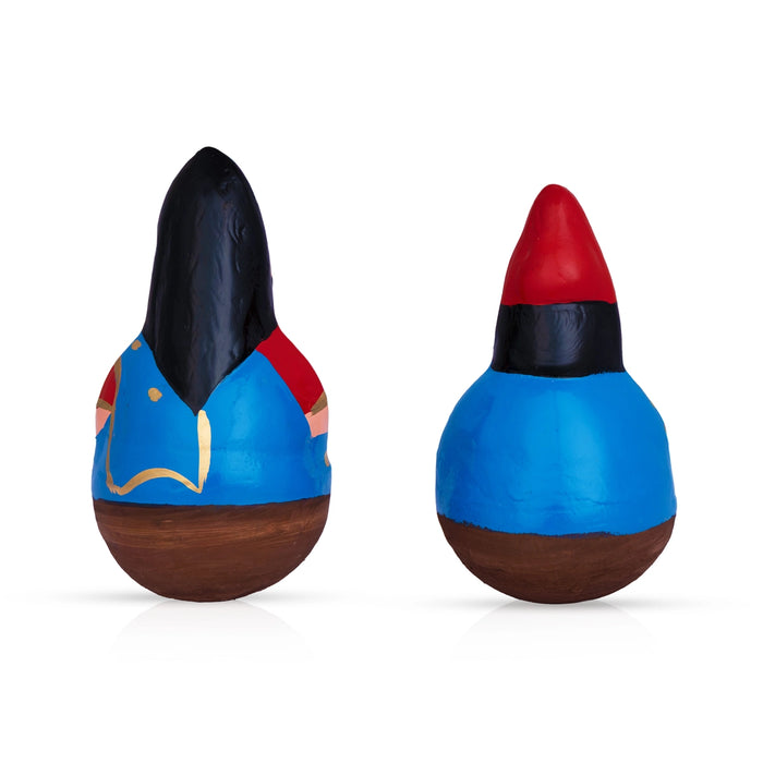 Roly Poly Balancing Doll Clay Golu Bommai Pair - 8 x 4 Inches | Giri Golu Doll/ Navaratri Kolu Bommai/ Gombe
