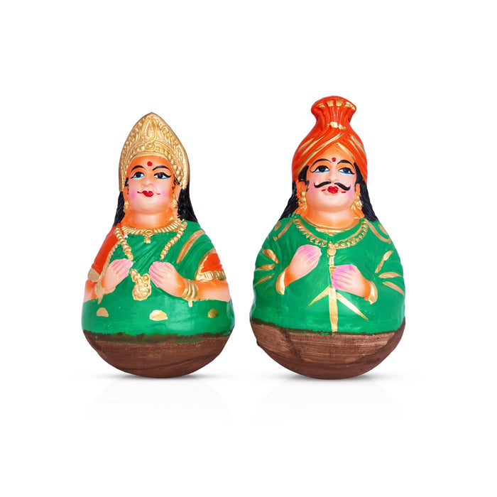 Roly Poly Balancing Doll Clay Golu Bommai Pair - 8 x 5 Inches | Giri Golu Doll/ Navaratri Kolu Bommai/ Bommalu