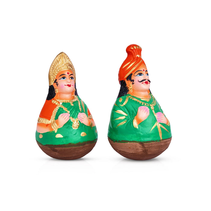 Roly Poly Balancing Doll Clay Golu Bommai Pair - 8 x 5 Inches | Giri Golu Doll/ Navaratri Kolu Bommai/ Bommalu