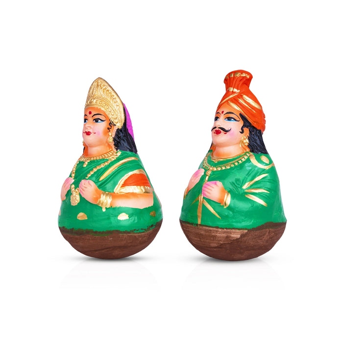 Roly Poly Balancing Doll Clay Golu Bommai Pair - 8 x 5 Inches | Giri Golu Doll/ Navaratri Kolu Bommai/ Bommalu