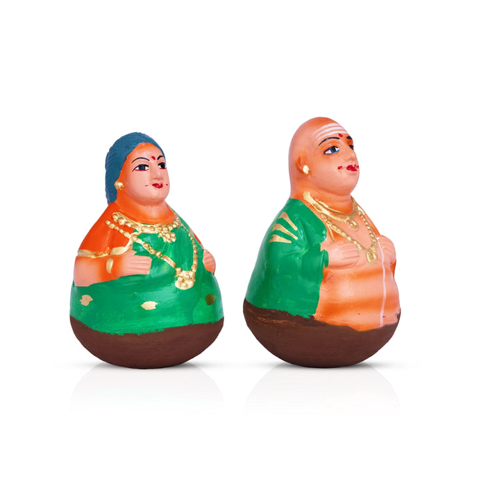 Roly Poly Balancing Thatha Patti Clay Golu Bommai Pair - 6 x 4 Inches | Giri Golu Doll/ Navaratri Kolu Bommai