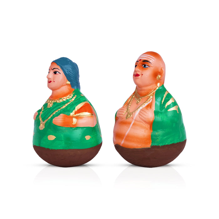 Roly Poly Balancing Thatha Patti Clay Golu Bommai Pair - 6 x 4 Inches | Giri Golu Doll/ Navaratri Kolu Bommai