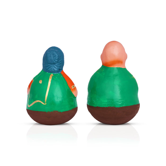 Roly Poly Balancing Thatha Patti Clay Golu Bommai Pair - 6 x 4 Inches | Giri Golu Doll/ Navaratri Kolu Bommai
