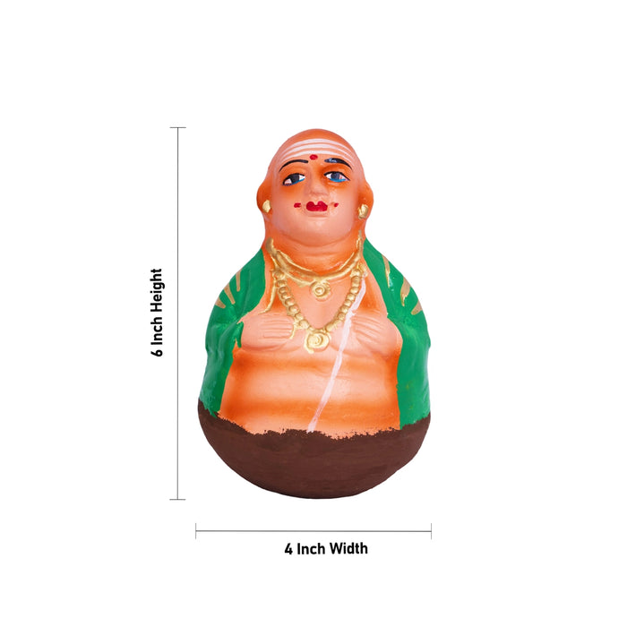 Roly Poly Balancing Thatha Patti Clay Golu Bommai Pair - 6 x 4 Inches | Giri Golu Doll/ Navaratri Kolu Bommai