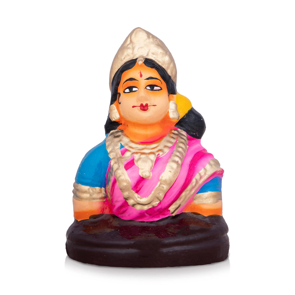 Gowri Face Clay Golu Bommai - 5 x 3.5 Inches | Giri Golu Doll/ Navaratri Golu Bomma/Gombe/Bommai