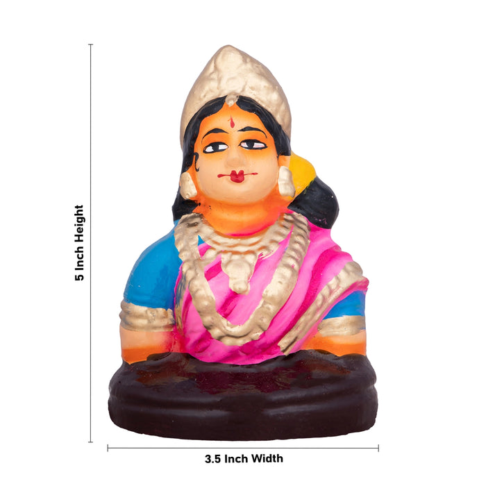 Gowri Face Clay Golu Bommai - 5 x 3.5 Inches | Giri Golu Doll/ Navaratri Golu Bomma/Gombe/Bommai