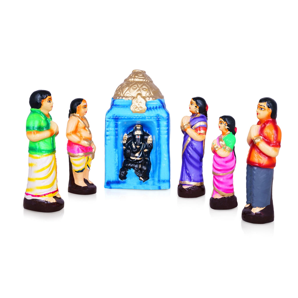 Pillayar Kovil Clay Golu Bommai Set - 7 x 4 Inches | Giri Golu Doll/ Navaratri Golu Bomma/Gombe/Bommai